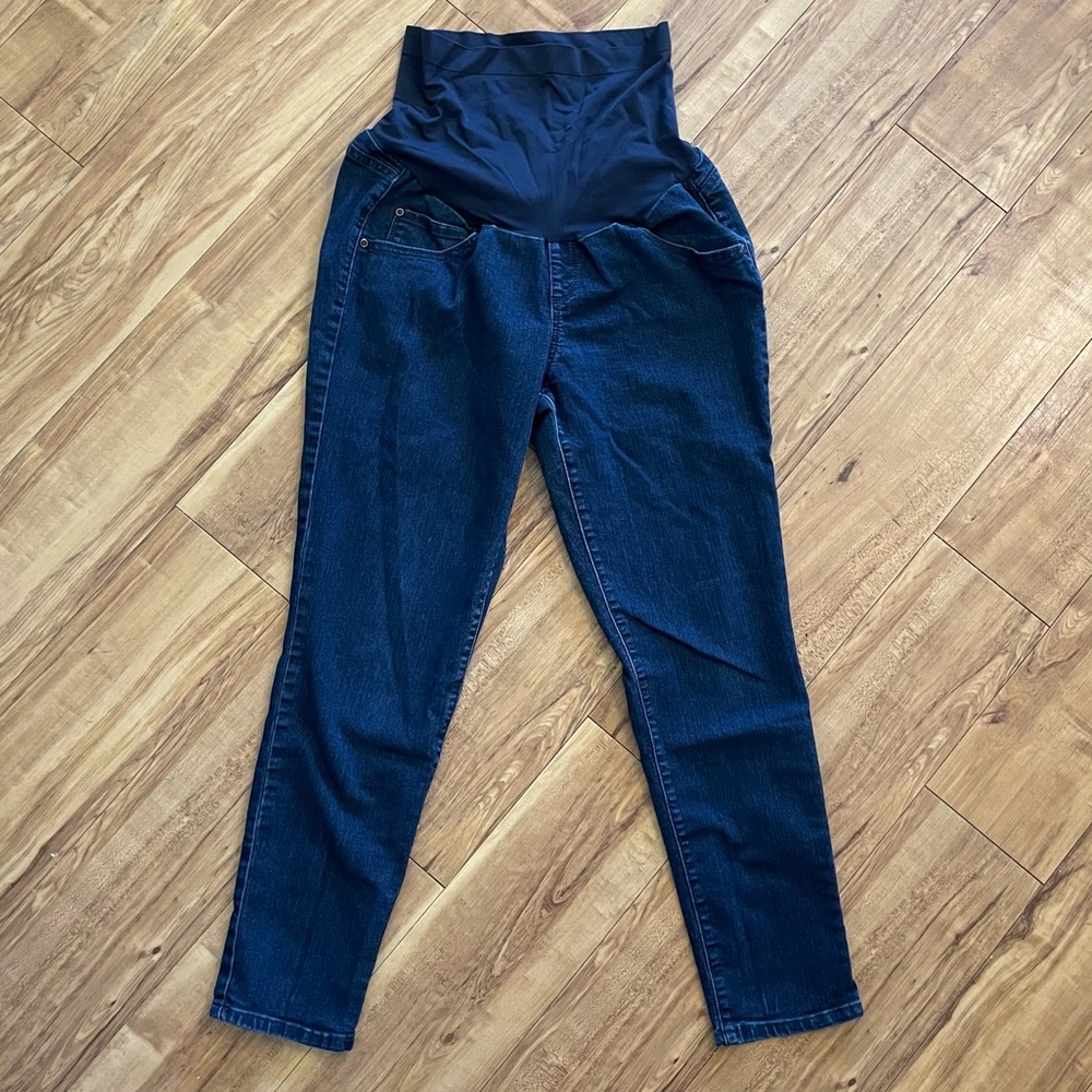 A:glow womens maternity skinny jeans sz 14 dark blue denim.
